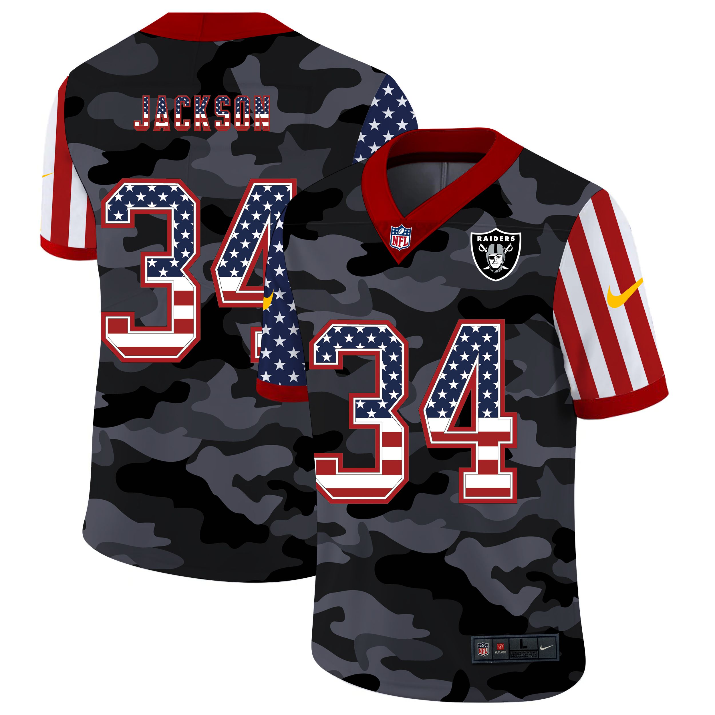 Men Oakland Raiders #34 Jackson 2020 Nike USA Camo Salute to Service Limited NFL Jerseys